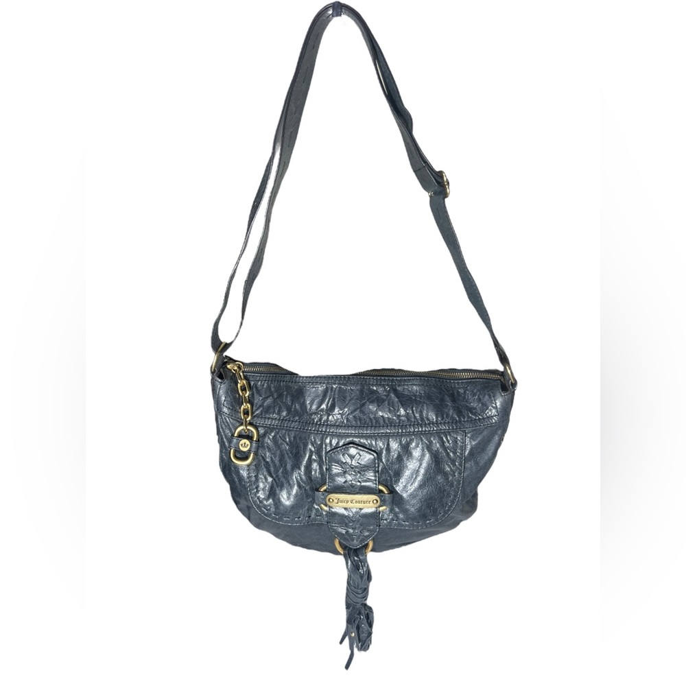Y2K Vintage Juicy Couture Slouchy Crinkle Leather Gray w/Brushed Gold Hardware